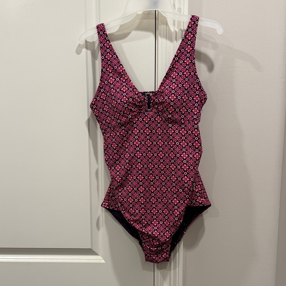 Lands' End Pink Floral One Piece Swimsuit